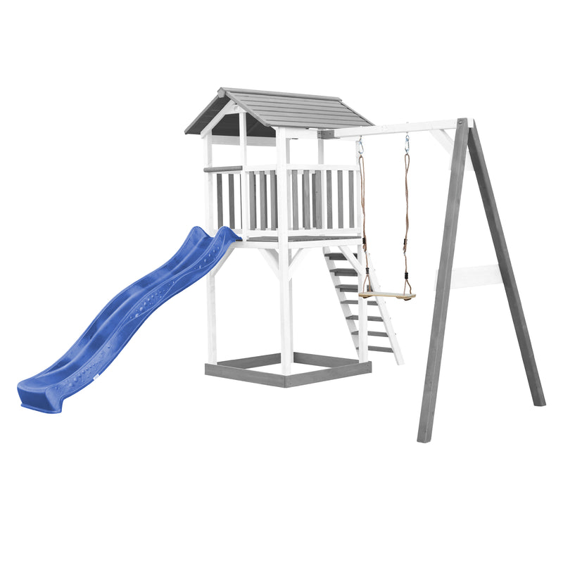 AXI Beach Tower Legetårn med Enkelt Gynge Grå/Hvid - Blå Rutsjebane