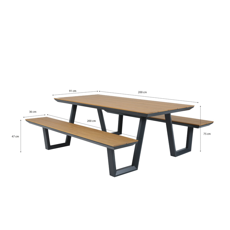 AXI Nori Picnicbord med 2 bænke - Antracit/Teak-look Polywood