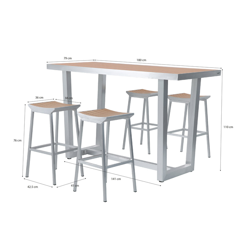 AXI James Barmøbelsæt med 4 barstole - Aluminium/Træ-look