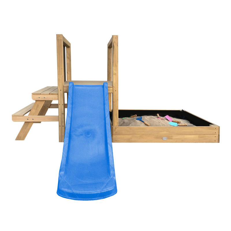 AXI Leah Mini Legetårn med Sandkasse, Picnicbord og Tavle – Blå Rutsjebane