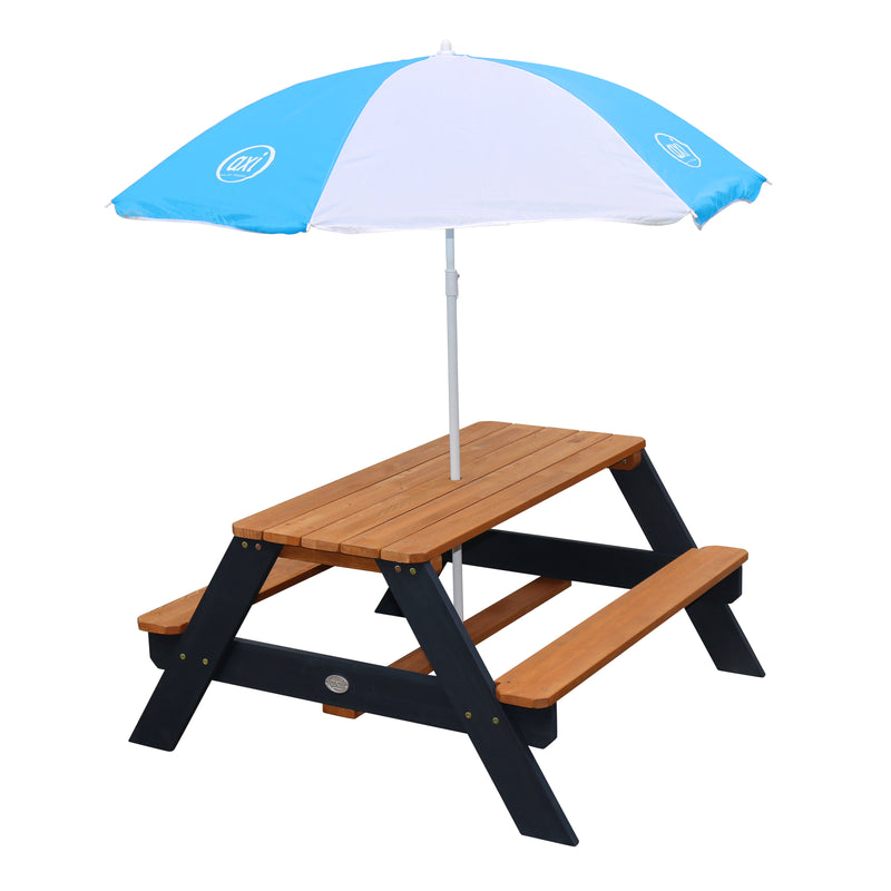 AXI Nick Picnicbord Antracit/Brun - Parasol Blå/Hvid