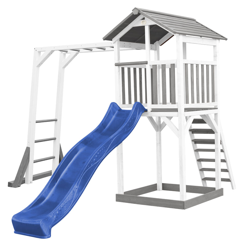 AXI Beach Tower Legetårn med Klatrestativ Grå/Hvid - Blå Rutsjebane