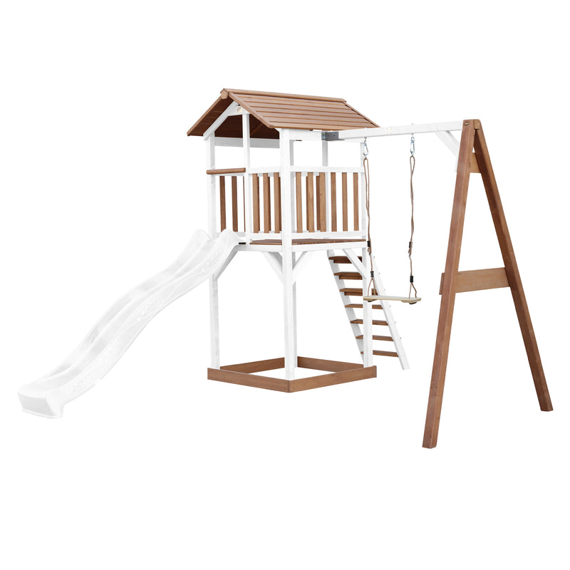 AXI Beach Tower Legetårn med Enkelt Gynge Brun/Hvid - Hvid Rutsjebane