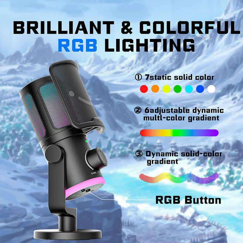 FIFINE AM6 RGB USB-kondensatormikrofon med knap til balance mellem chat- og spillyd, sort