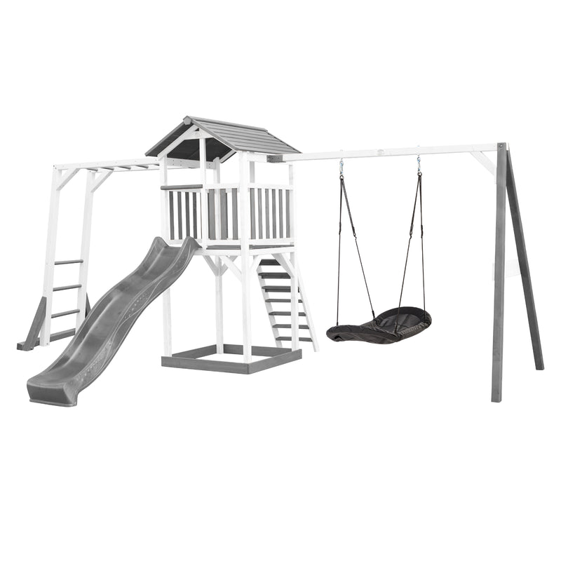 AXI Beach Tower Legetårn med Klatrestativ og Roxy Rede Gynge Grå/Hvid - Grå Rutsjebane