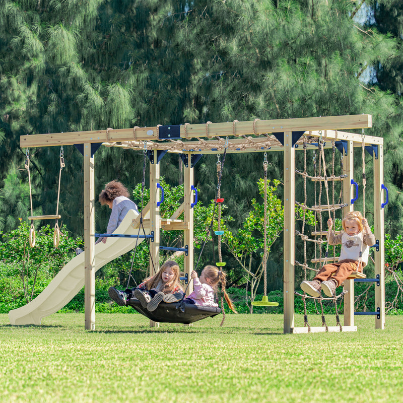 AXI Boris Legetårn med Gynger, Trapez, Klatrenet og Monkey Bars – Creme Rutsjebane