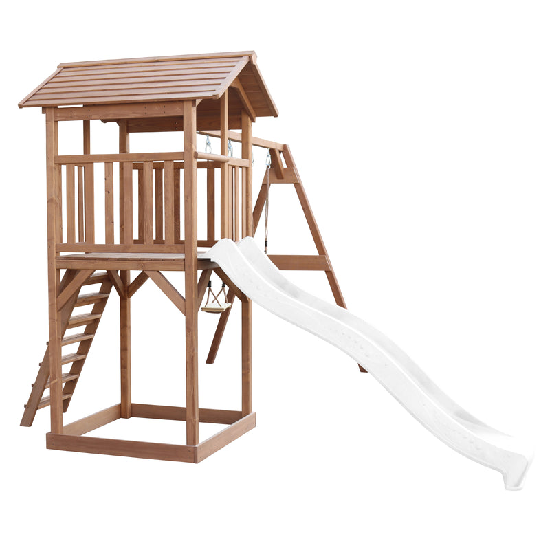 AXI Beach Tower Legetårn med Dobbelt Gynge Brun - Hvid Rutsjebane