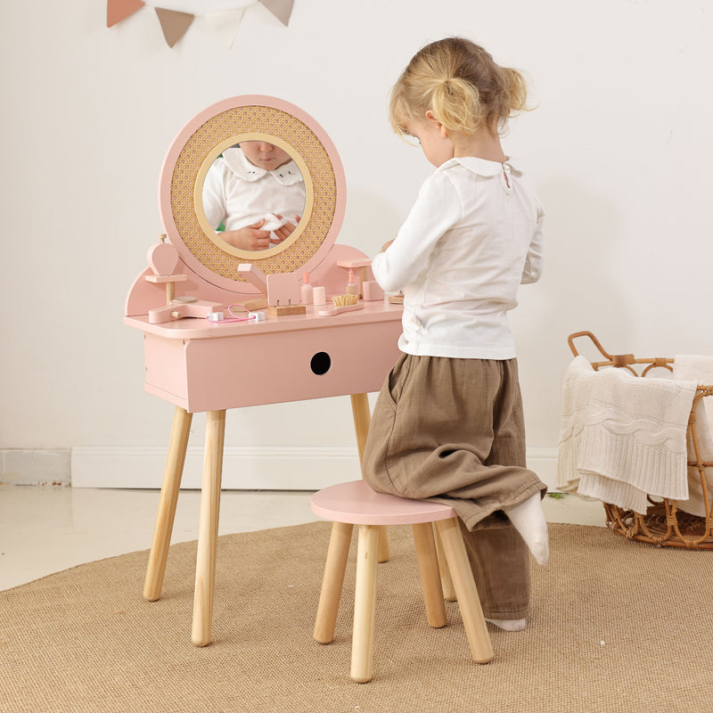 Tooky Toy Sminkebord i Træ med Rattanlook