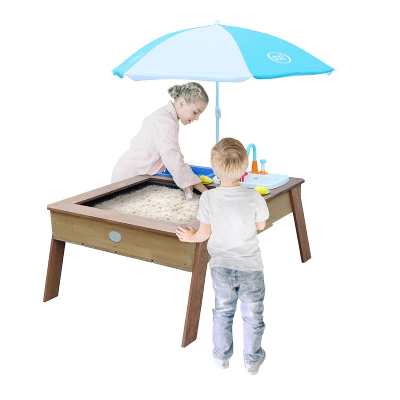 AXI Linda Sand- & Vandbord med legekøkkenvask Brun - Parasol Blå/Hvid