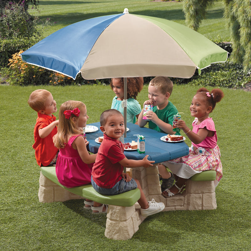 Step2 Naturally Playful picnicbord med parasol Grøn/Blå