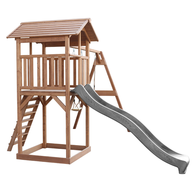 AXI Beach Tower Legetårn med Dobbelt Gynge Brun - Grå Rutsjebane