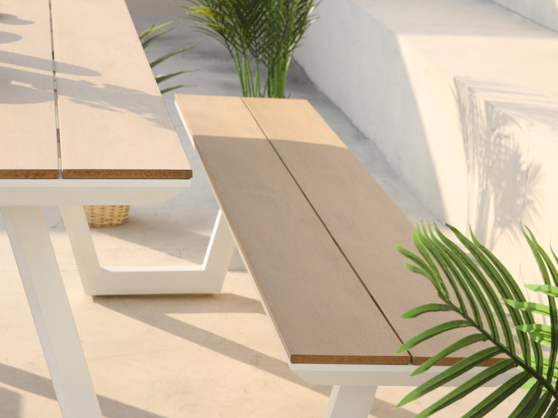 AXI Nori Picnicbord med 2 bænke - Hvid/Teak-look Polywood