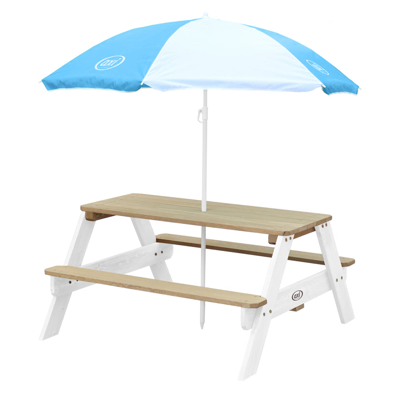 AXI Nick Picnicbord Brun/Hvid - Parasol Blå/Hvid