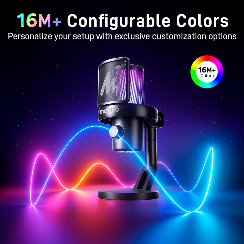 MAONO DM40 Pro AI-gamingmikrofon, kondensator, RGB, USB/trådløs, sort