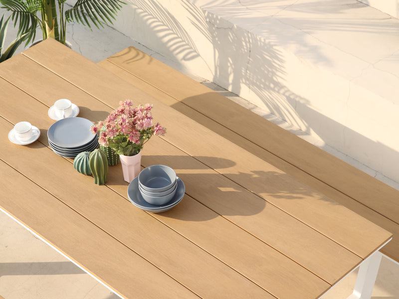 AXI Nori Picnicbord med 2 bænke - Hvid/Teak-look Polywood