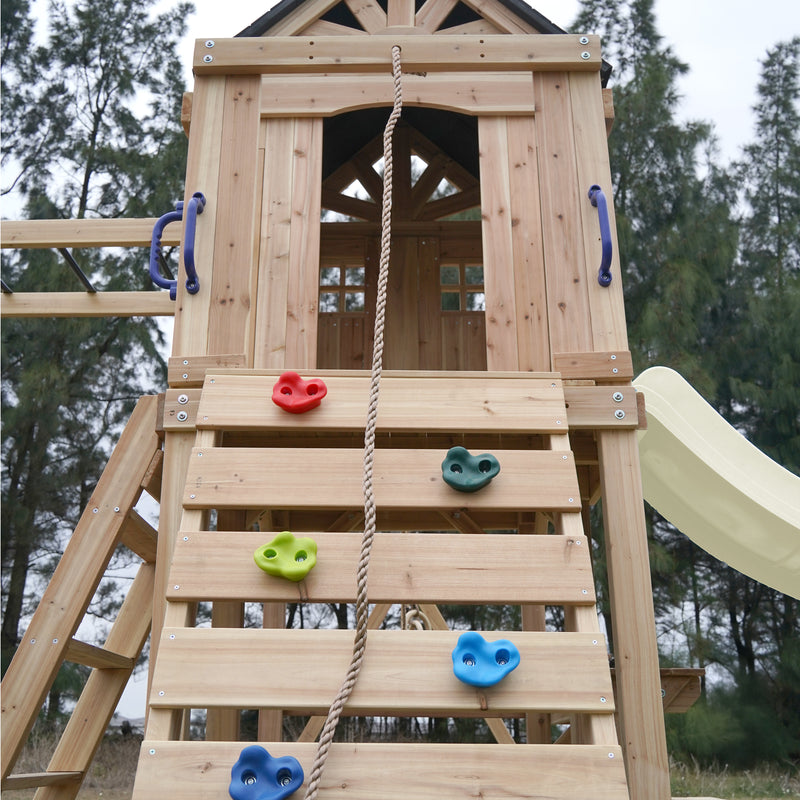 AXI Duncan Legetårn med Gynger, Klatrestativer og Monkey Bars – Creme Rutsjebane