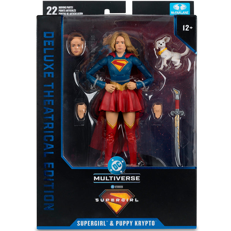 DC Multiverse Supergirl and Baby Krypto (Supergirl Movie) 7 tommer actionfigur (Deluxe Theatrical Edition) McFarlane Toys