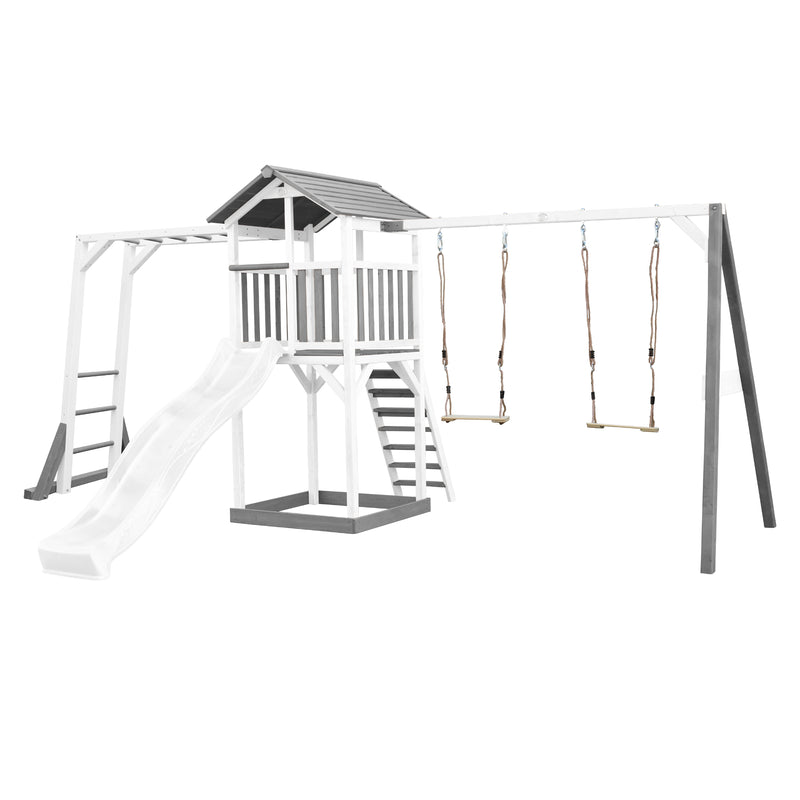 AXI Beach Tower Legetårn med Klatrestativ og Dobbelt Gynge Grå/Hvid - Hvid Rutsjebane