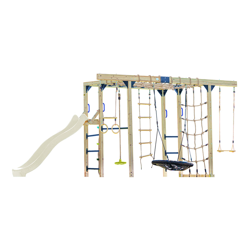 AXI Boris Legetårn med Gynger, Trapez, Klatrenet og Monkey Bars – Creme Rutsjebane