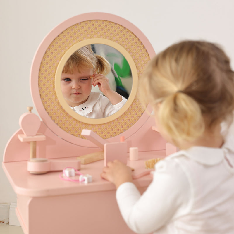 Tooky Toy Sminkebord i Træ med Rattanlook