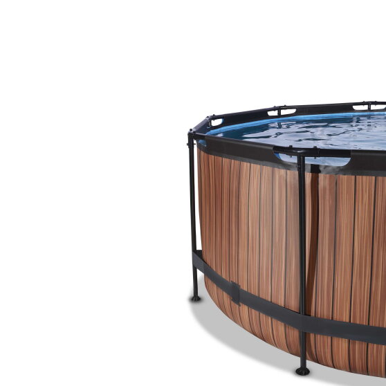 EXIT Wood pool ø360x122cm med sandfilterpumpe og poolskærm - brun