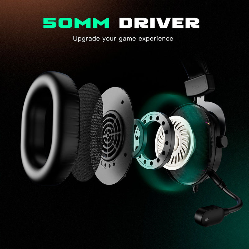 Fifine H6X professionelt gaming-headset, USB, RGB, sort
