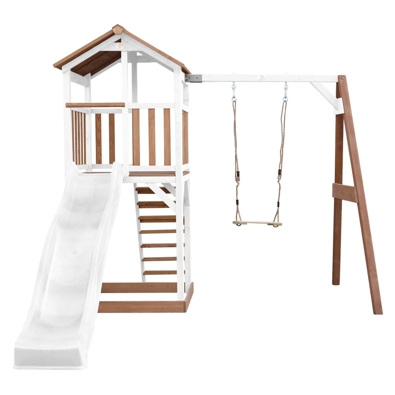 AXI Beach Tower Legetårn med Enkelt Gynge Brun/Hvid - Hvid Rutsjebane