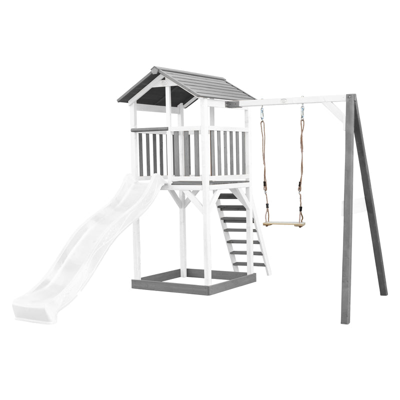 AXI Beach Tower Legetårn med Enkelt Gynge Grå/Hvid - Hvid Rutsjebane