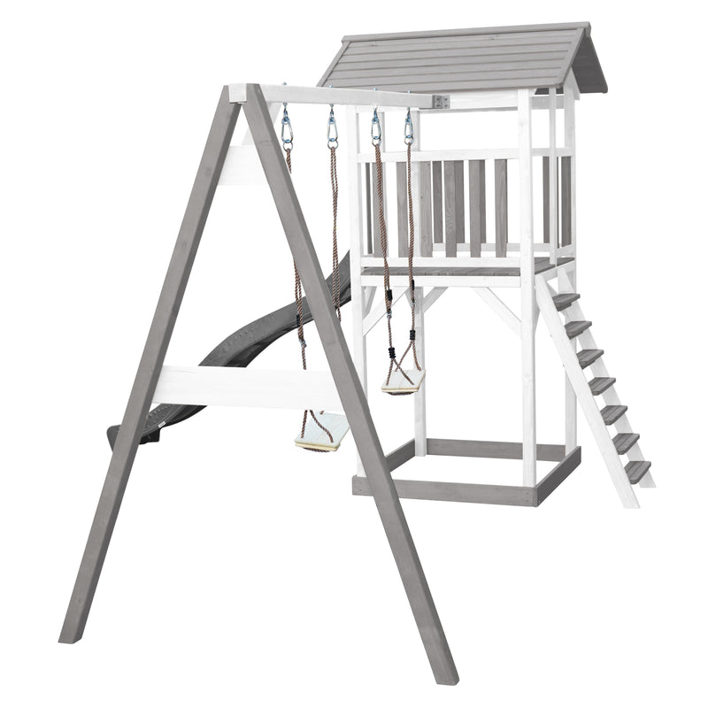 AXI Beach Tower Legetårn med Dobbelt Gynge Grå/Hvid - Grå Rutsjebane