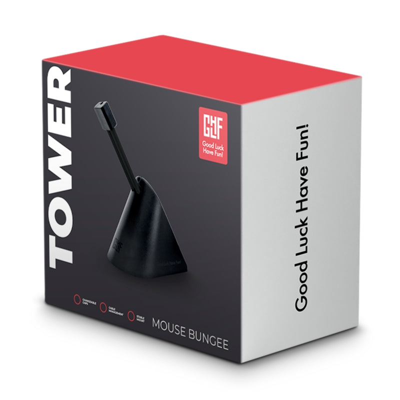 FragON - Tower musebungee med 3 farvede clips, sort