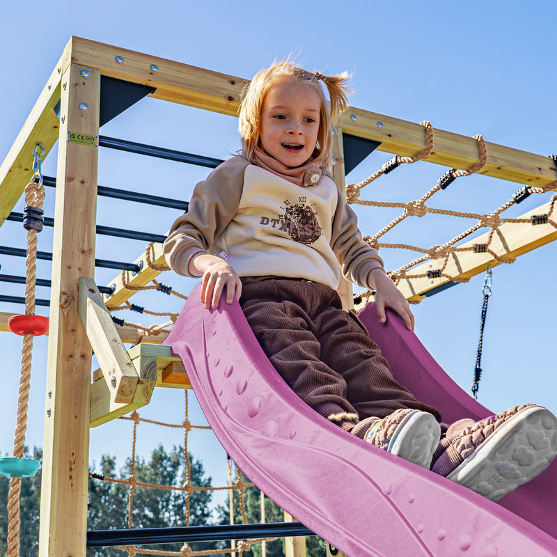AXI Boris Legetårn med Gynger, Trapez, Klatrenet og Monkey Bars – Lilla Rutsjebane