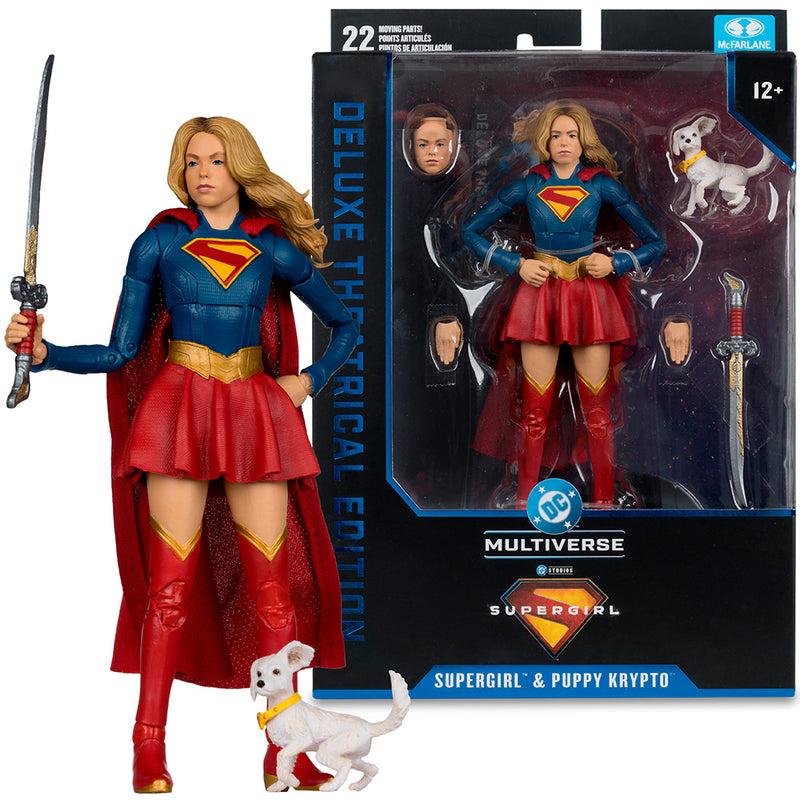 DC Multiverse Supergirl and Baby Krypto (Supergirl Movie) 7 tommer actionfigur (Deluxe Theatrical Edition) McFarlane Toys