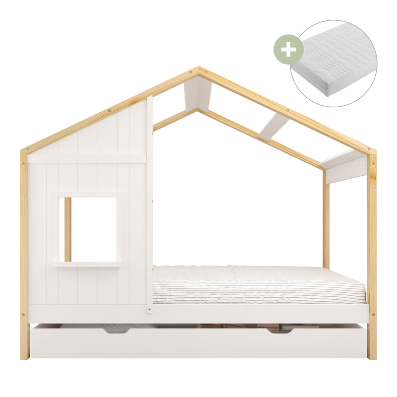 Sunny Beau Hushusseng med Opbevaringsskuffe Brun/Hvid – Med Madras