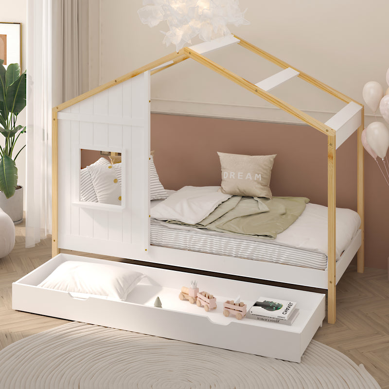 Sunny Beau Hushusseng med Opbevaringsskuffe Brun/Hvid – Med Madras