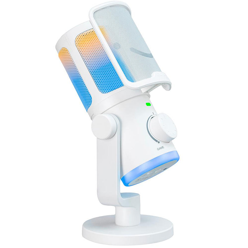FIFINE AM6 Condenser RGB USB Microphone with chat and gaming volume preference knob, White