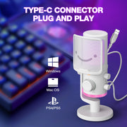 FIFINE AM6 Condenser RGB USB Microphone with chat and gaming volume preference knob, White