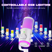 FIFINE AM6 Condenser RGB USB Microphone with chat and gaming volume preference knob, White