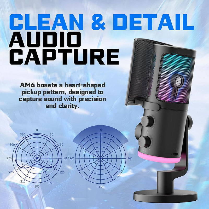 FIFINE AM6 Condenser RGB USB Microphone with chat and gaming volume preference knob, Black