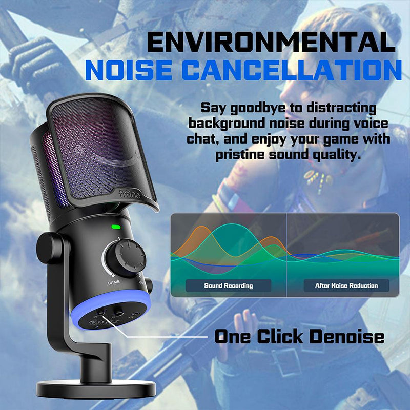 FIFINE AM6 Condenser RGB USB Microphone with chat and gaming volume preference knob, Black