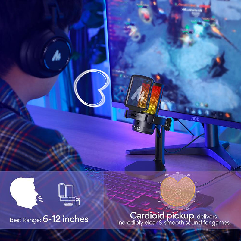 MAONO DGM20 GamerWave Condenser USB Gaming RGB Microphone