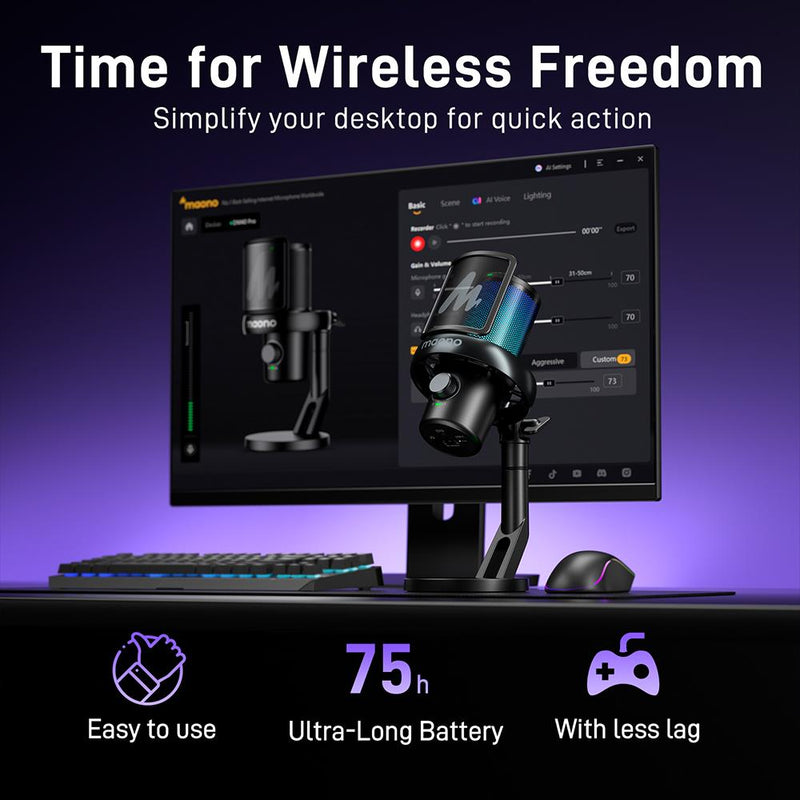 MAONO DM40 Pro Condenser RGB USB/Wireless AI Gaming Microphone, black