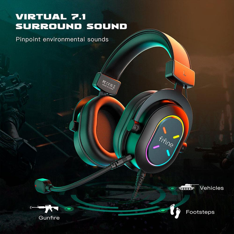 Fifine H6X Professional Gaming Headset, USB, RGB, Black