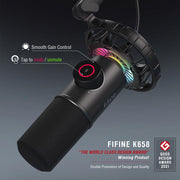 FIFINE K658 Dynamic RGB USB Microphone, Black