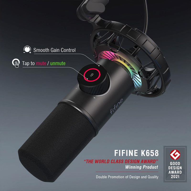 FIFINE K658 Dynamic RGB USB Microphone, Black