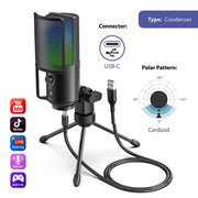 FIFINE K669 PRO2 Conedenser RGB USB Microphone , Black