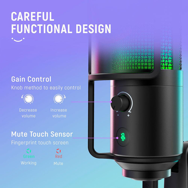 FIFINE K669 PRO2 Conedenser RGB USB Microphone , Black