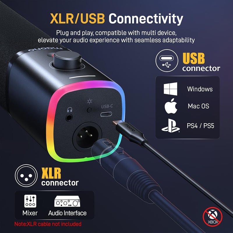 MAONO PD100X Dynamic RGB USB/XLR Microphone, black