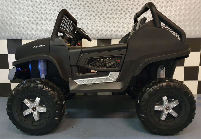 Mercedes-Benz Unimog 12V elbil til børn med firehjulstræk – 2 personer, mat sort