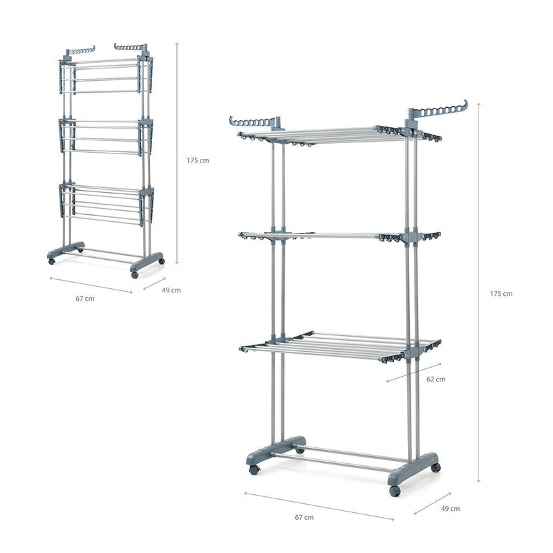 Foldbart lodret tørrestativ med hjul InnovaGoods 24 Stænger Jern (Refurbished C)