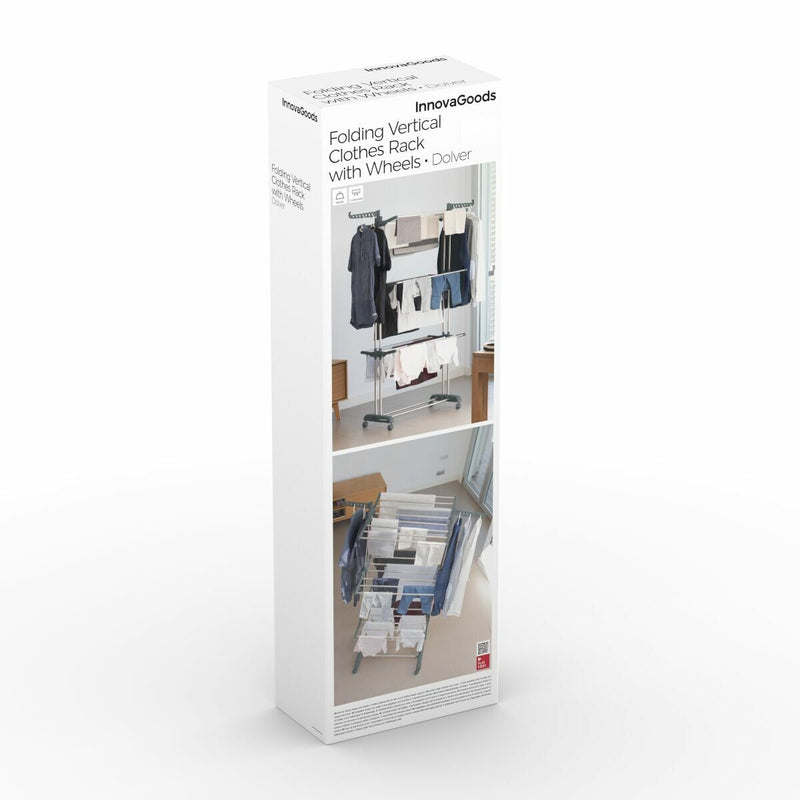 Foldbart lodret tørrestativ med hjul InnovaGoods 24 Stænger Jern (Refurbished C)
